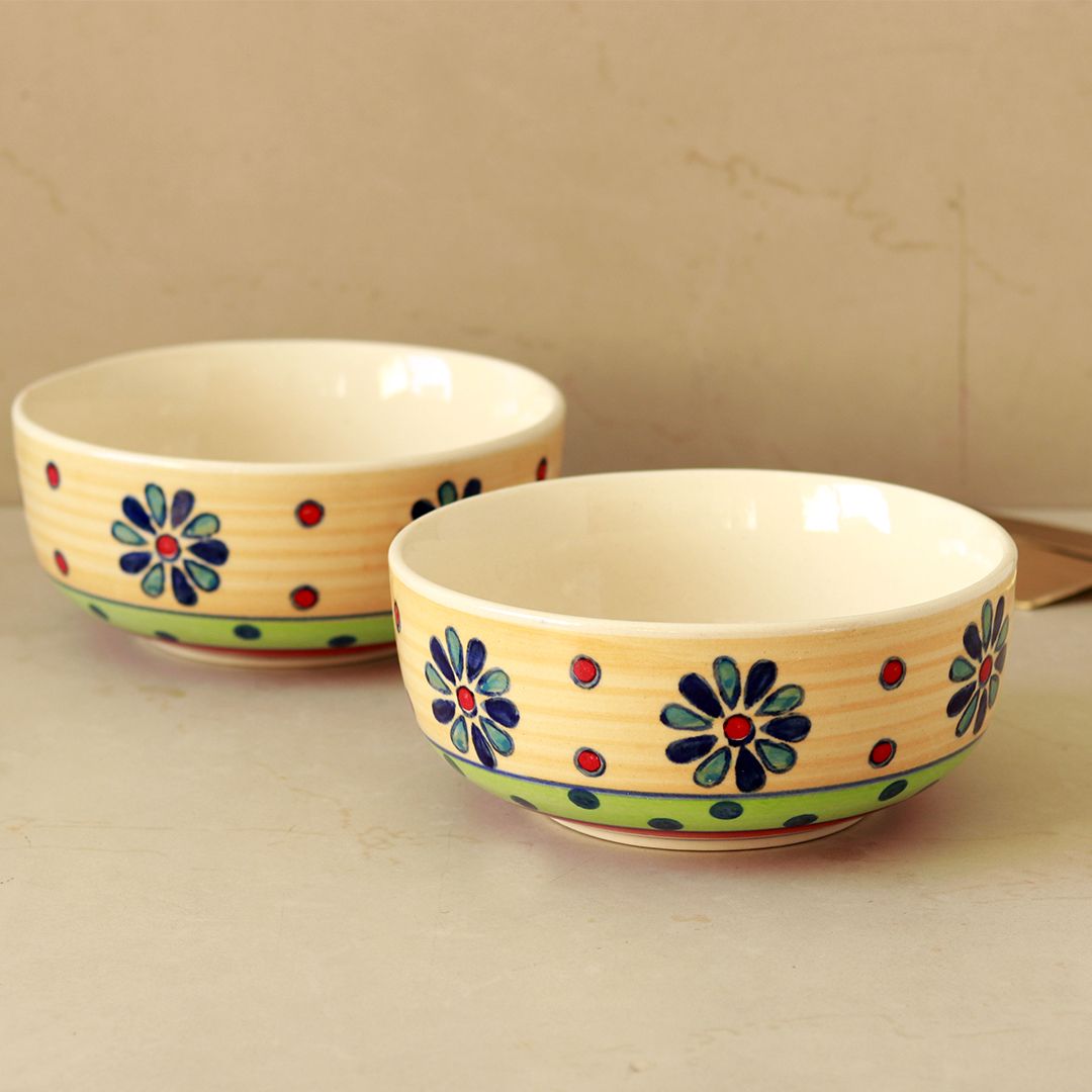 "Flower Petals" handpainted ceramic serving bowl(Set of 2)