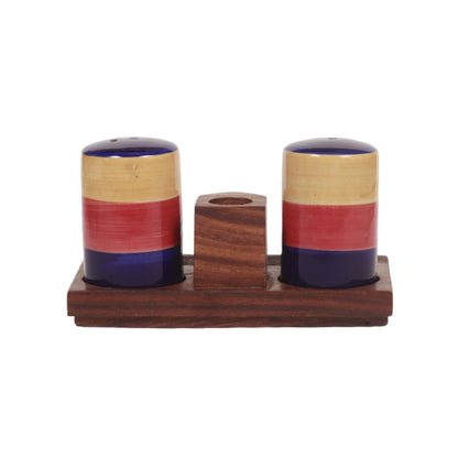 "Salt & Pepper" Shaker with tooth pick holder in sheesham wooden tray