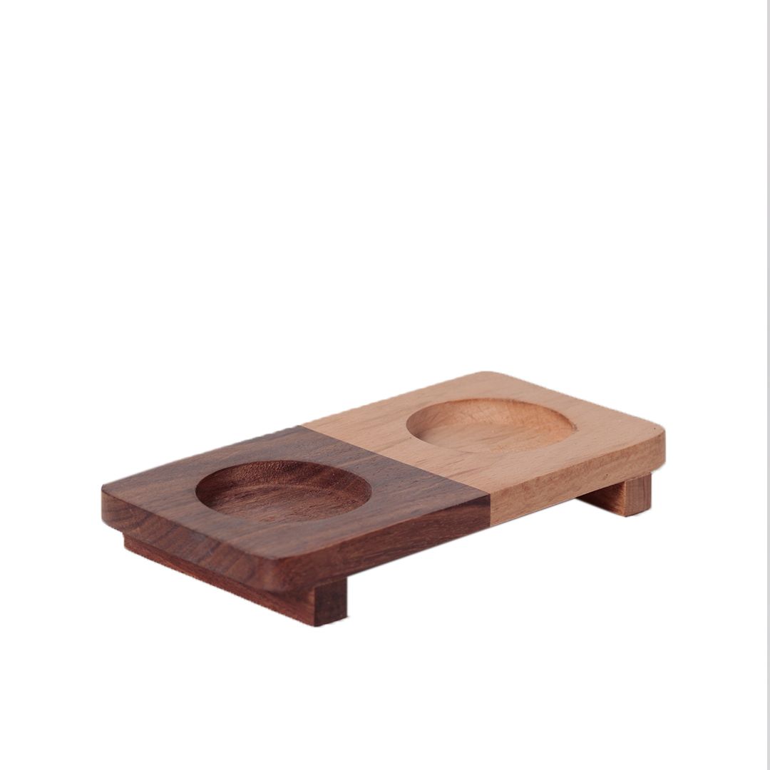 "Ripple Wood" handcrafted salt & pepper shaker with wooden stand