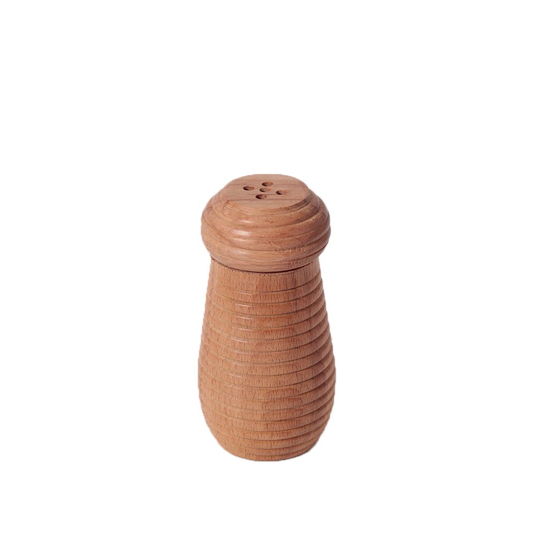 "Ripple Wood" handcrafted salt & pepper shaker with wooden stand