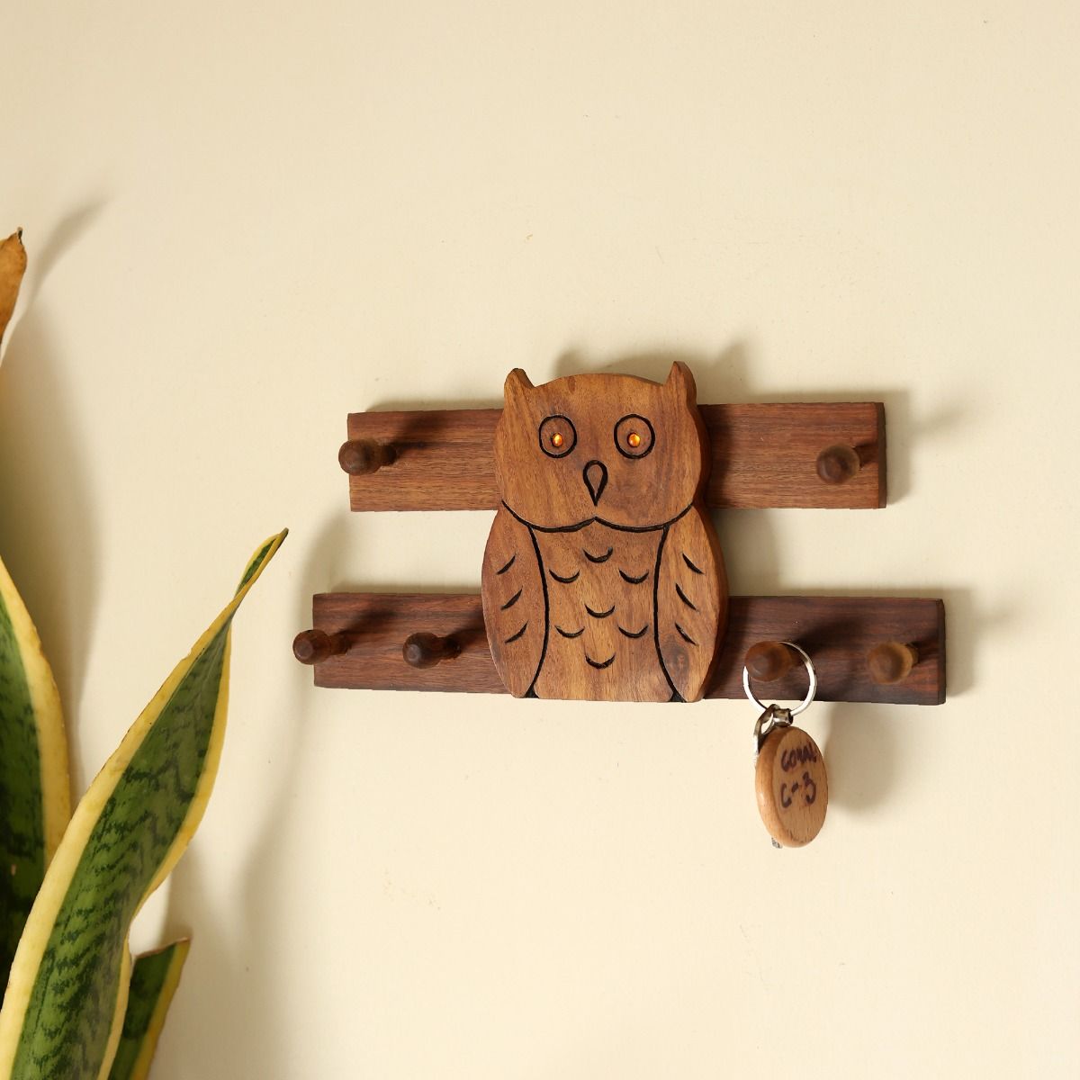 "Shades of Owl" sheesham wood key holder(6 Hook)