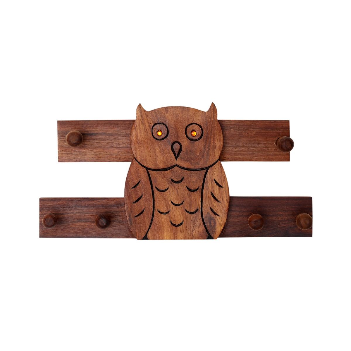 "Shades of Owl" sheesham wood key holder(6 Hook)