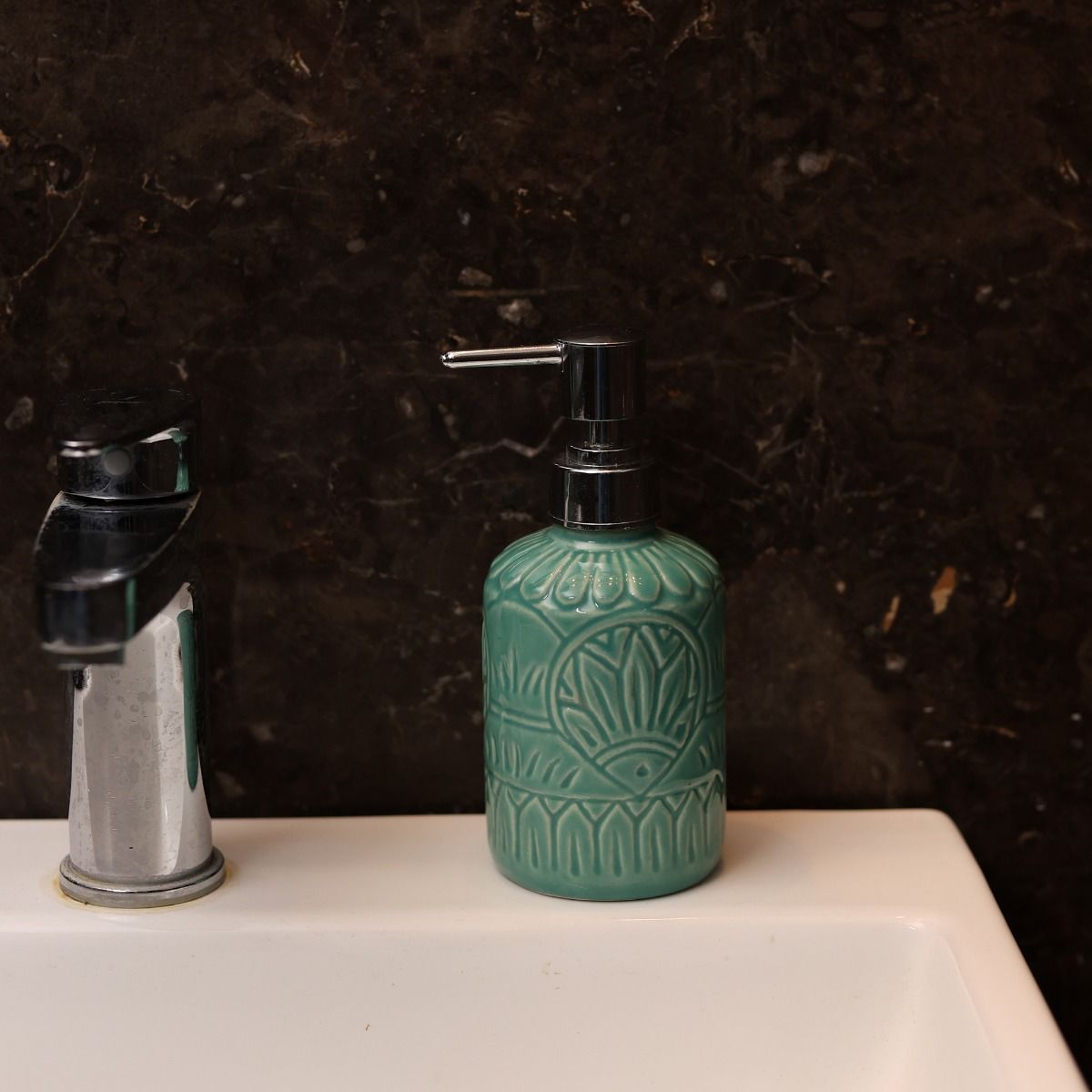 "Mandala Embossed" handcrafted ceramic soap dispenser