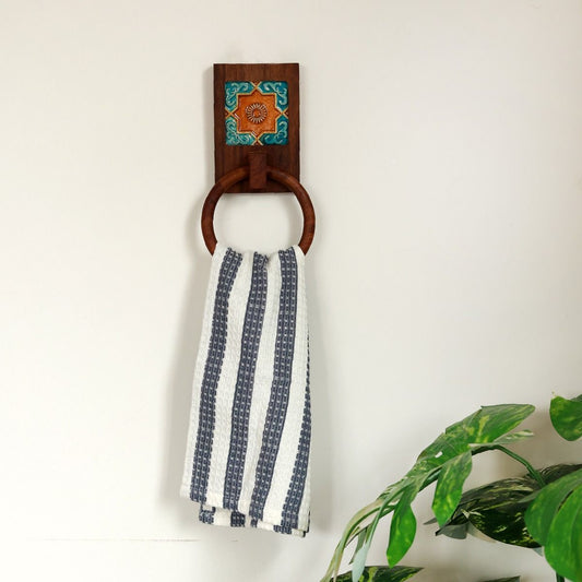 sheesham wood tile work  towel holder