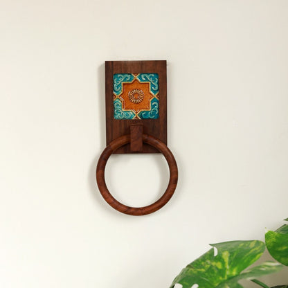 sheesham wood tile work  towel holder