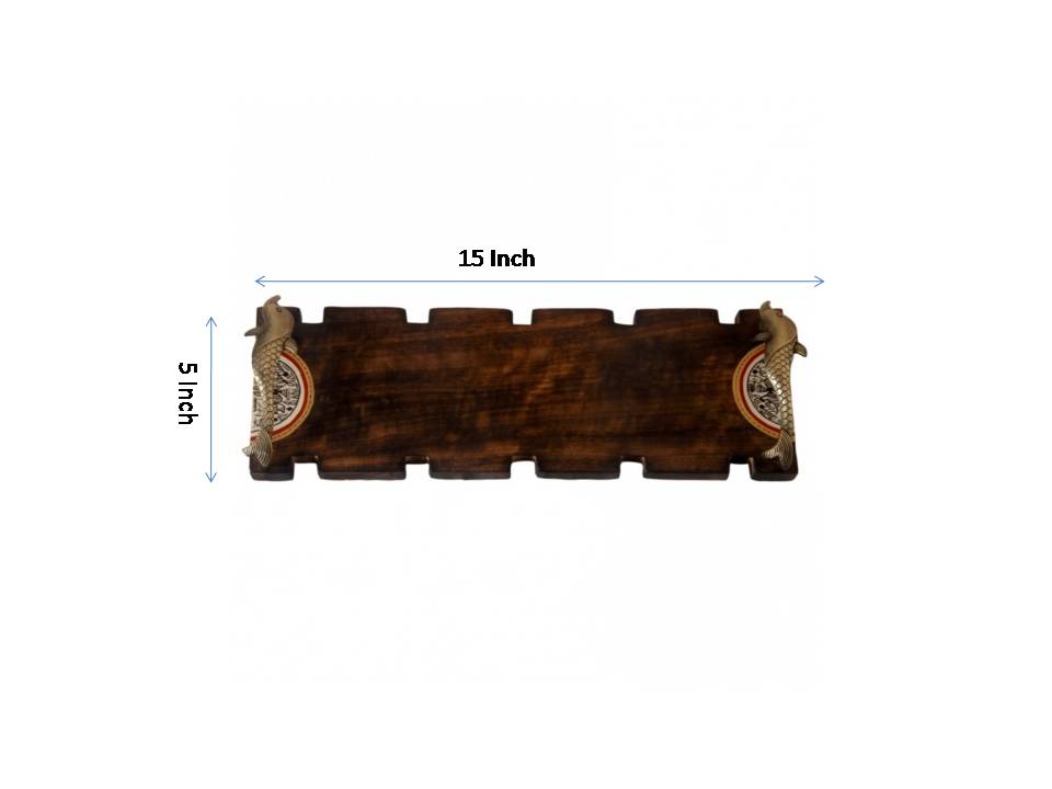 Madhubani painted Wooden Platter Tray