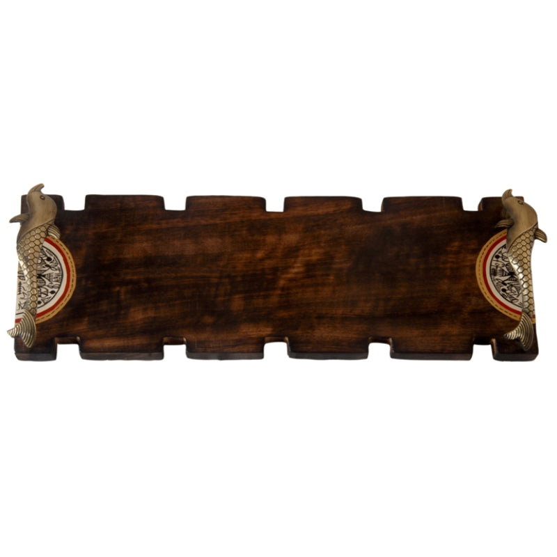 Madhubani painted Wooden Platter Tray