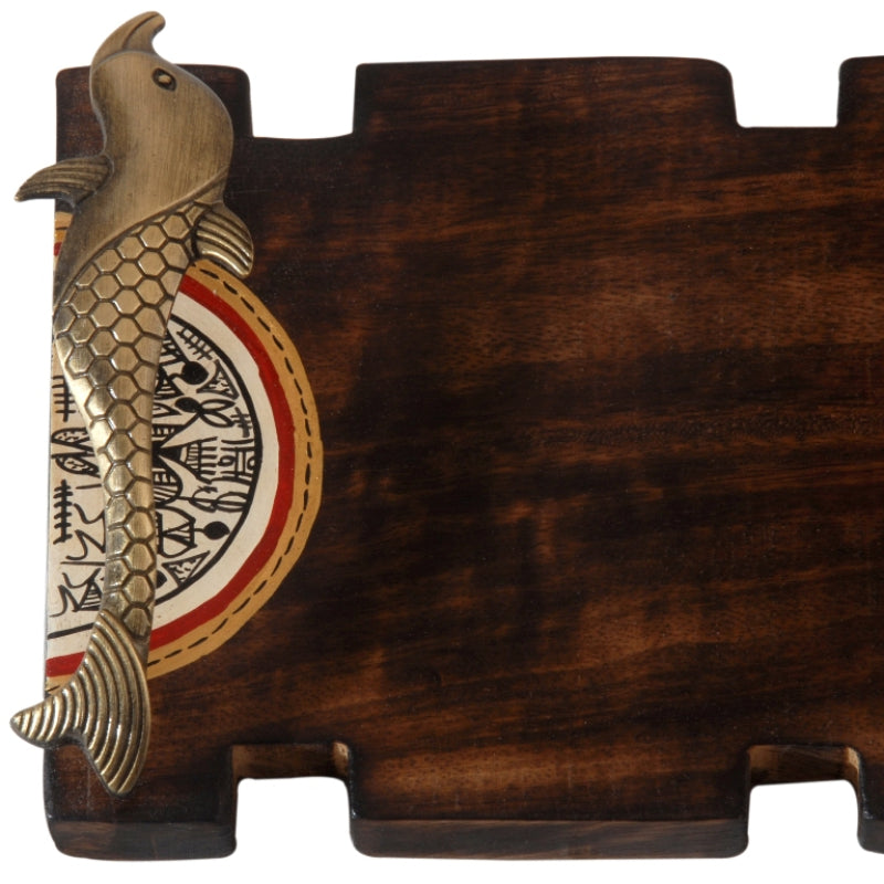 Madhubani painted Wooden Platter Tray