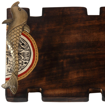 Madhubani painted Wooden Platter Tray