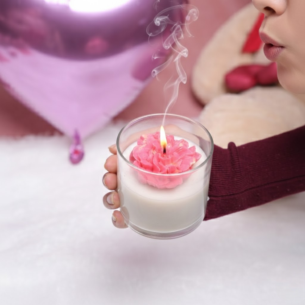 Petal Glow Candle – Floral Pink Valentine Candle | Artecasa