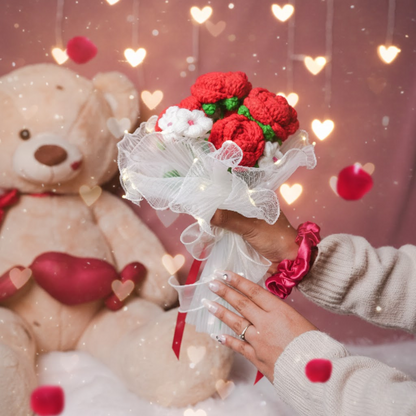 Radiant Red Rose Bloom – Handcrafted Crochet with LED Glow | ArteCasa