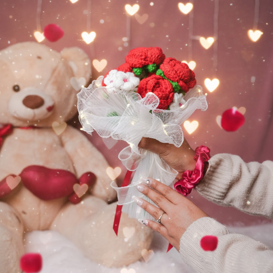 Radiant Red Rose Bloom – Handcrafted Crochet with LED Glow | ArteCasa