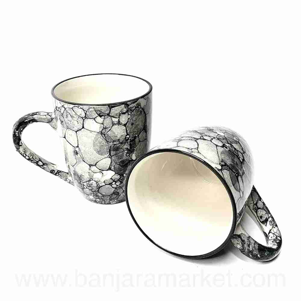 Banjara Market | Grey Bubble Print Mugs (Set of 2)