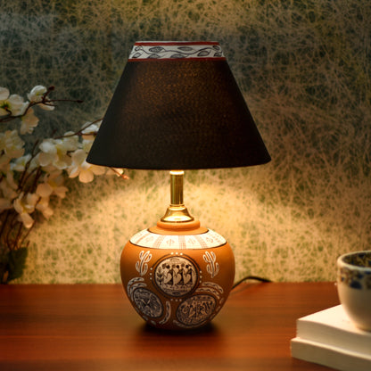 terracotta warli handpainted home decorative brown matki table lamp