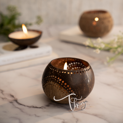 Thenga Jumbo Hand Carved Coconut Shell Candle Holder