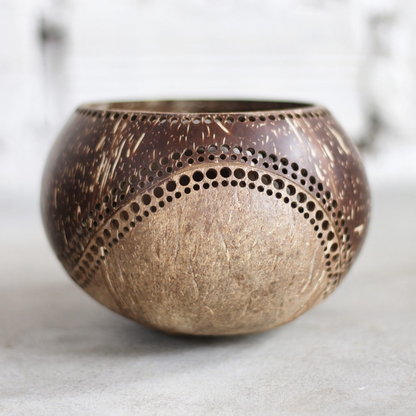 Thenga Jumbo Hand Carved Coconut Shell Candle Holder