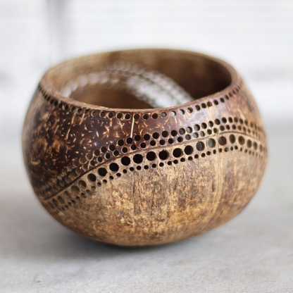 Thenga Jumbo Hand Carved Coconut Shell Candle Holder