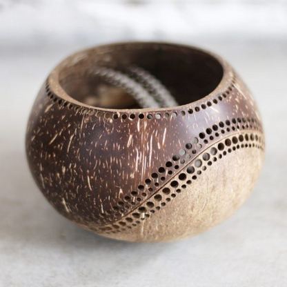 Thenga Jumbo Hand Carved Coconut Shell Candle Holder