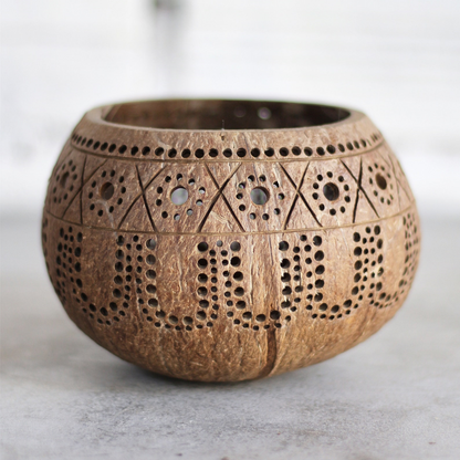 Thenga Hand Carved Coconut shell Candle Holder - Eco-Friendly Diwali Gifts (Tropical)