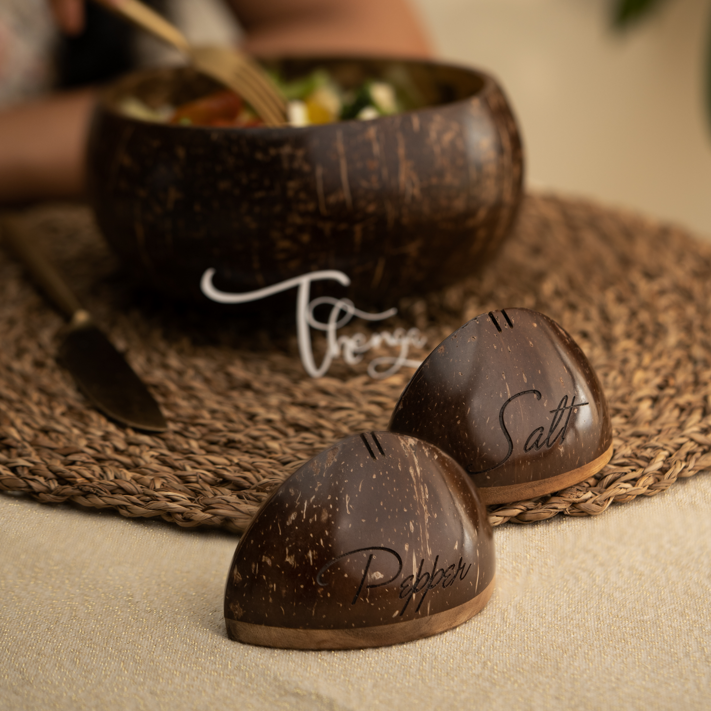 Thenga Coconut Shell Salt and Pepper Shakers ( Set of 2 )