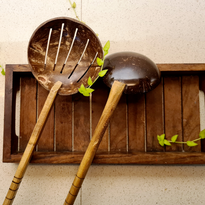 Thenga Coconut Shell Cooking Set ( 2 Piece - Frying Spoon & Non Stick Ladle )