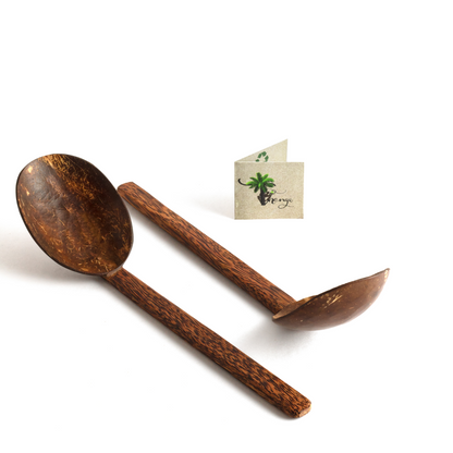 Thenga Natural Handmade Coconut Shell Serving Spoon ( Set of 2 )