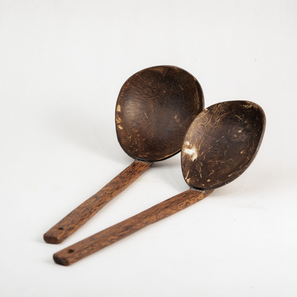 Thenga Natural Handmade Coconut Shell Serving Spoon ( Set of 2 )