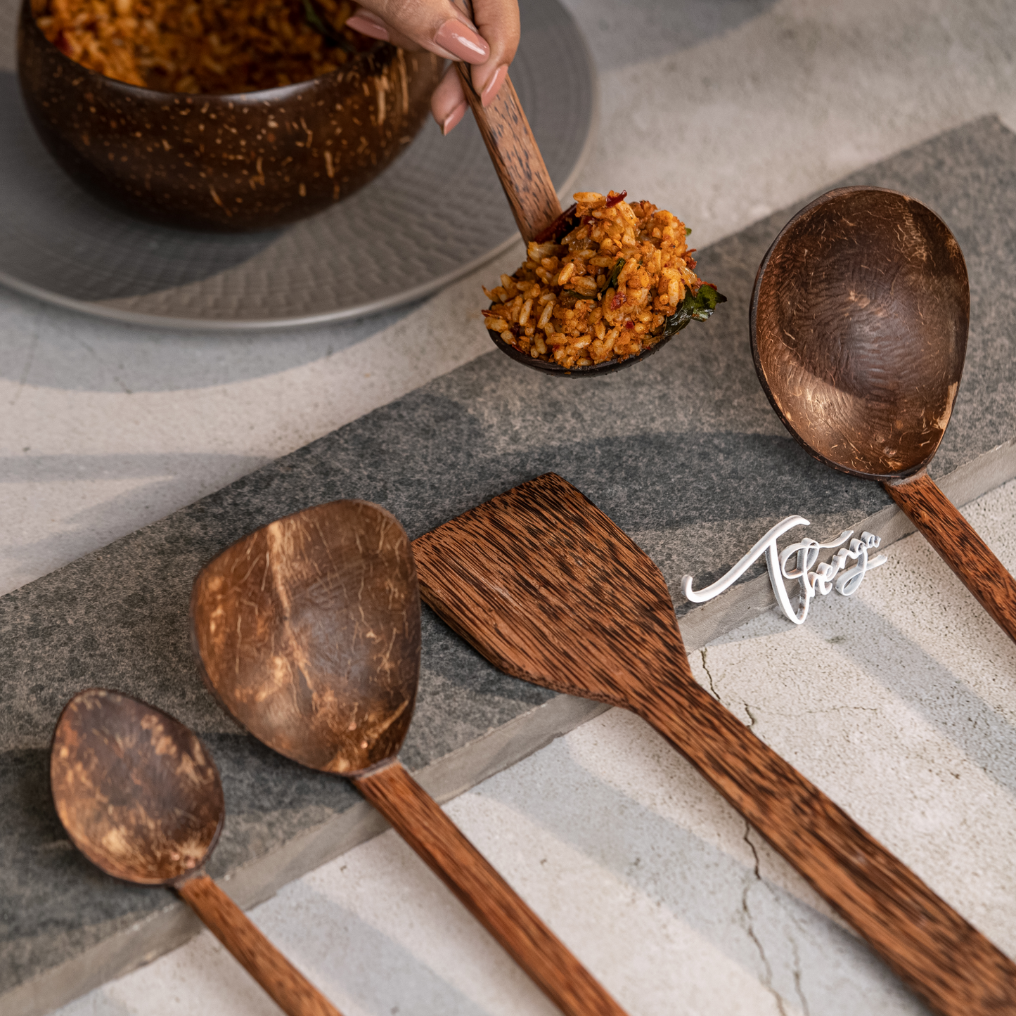 Thenga traditional coconut shell & wood cooking Spoon Set