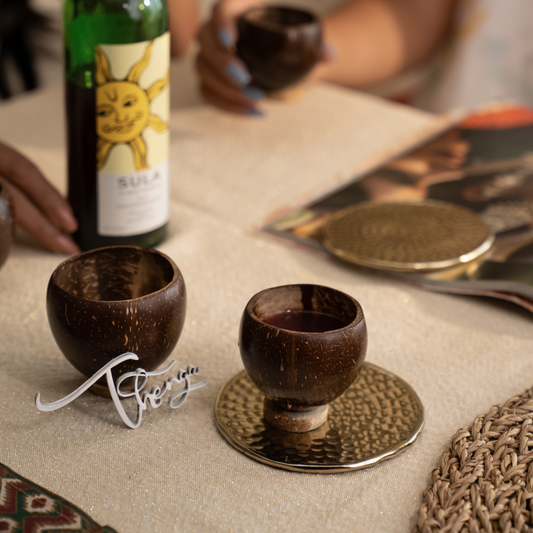 Thenga Coconut Shell Eco-friendly Shot/Wine Glass - Set of 2