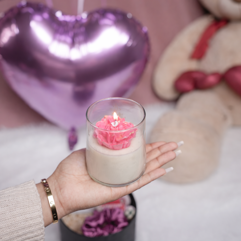Petal Glow Candle – Floral Pink Valentine Candle | Artecasa