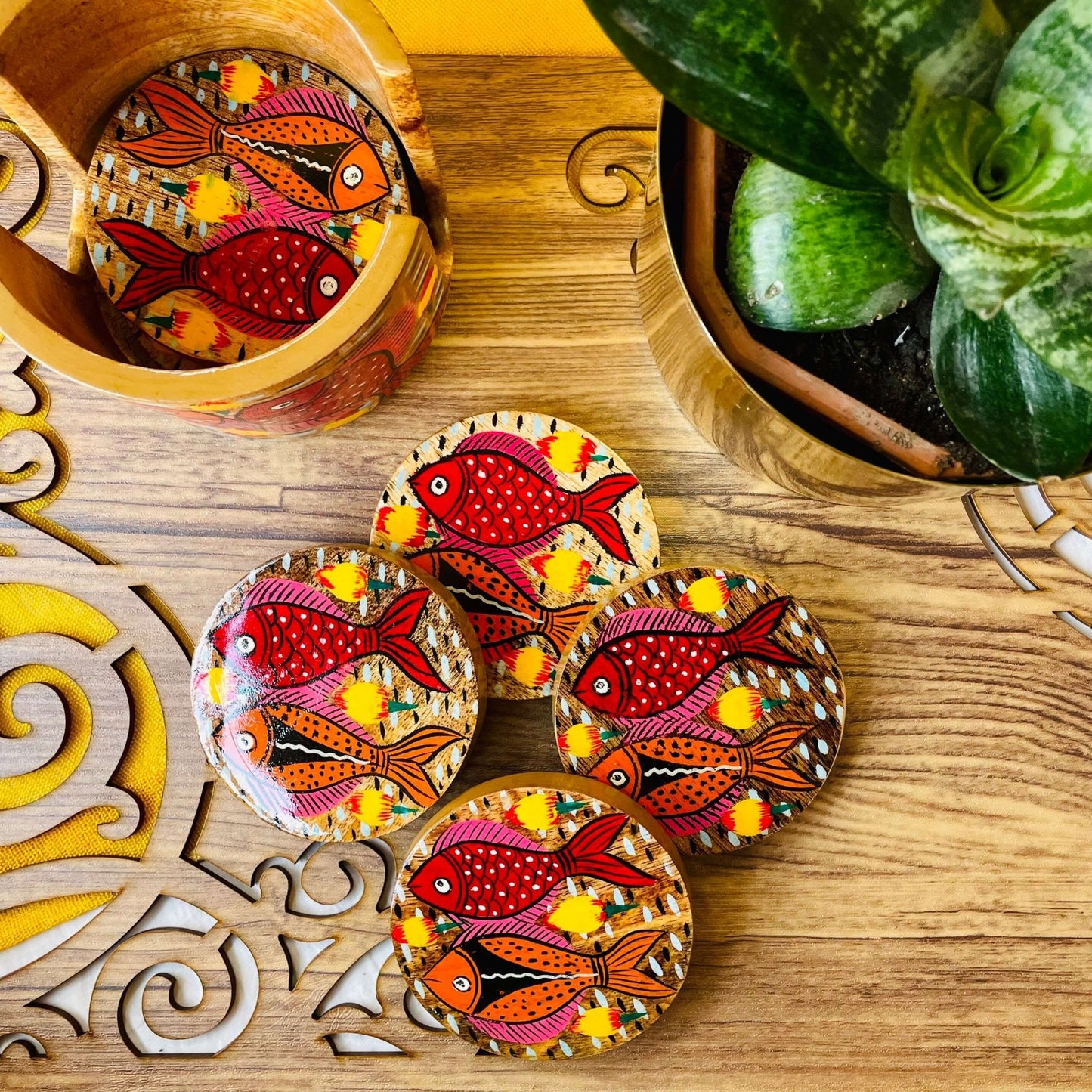 Tarang Wooden Coaster Set of 6