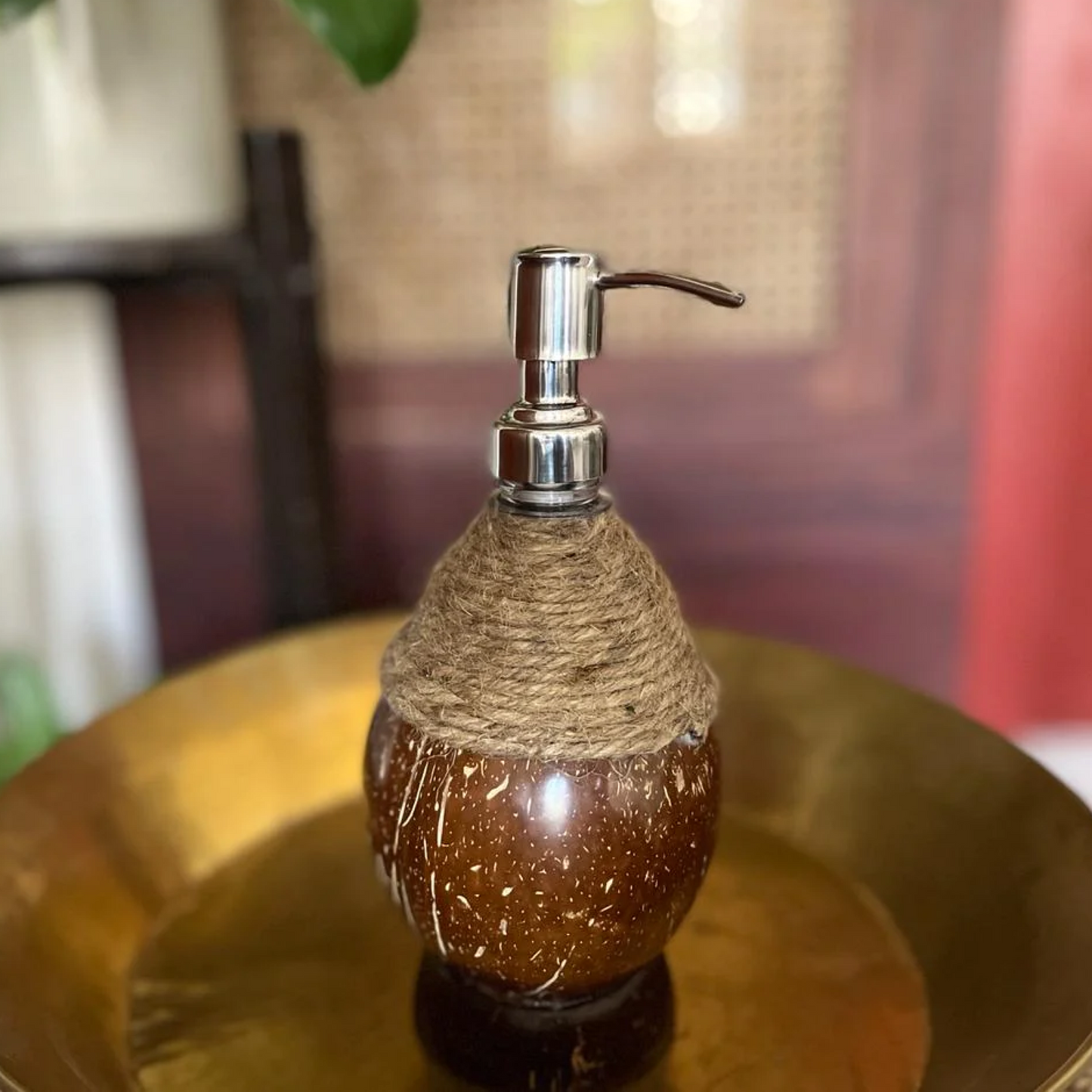 Thenga Soap Dispenser with Metal Pump & Coir Rope Detail