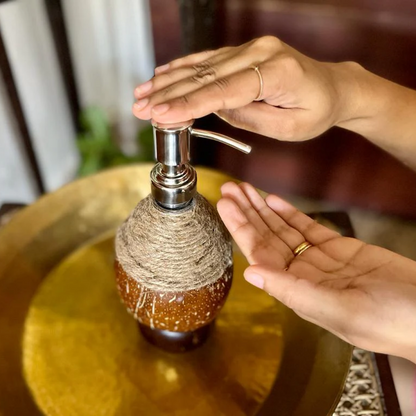 Thenga Soap Dispenser with Metal Pump & Coir Rope Detail