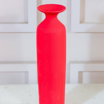 Red long vase with white reed pampas