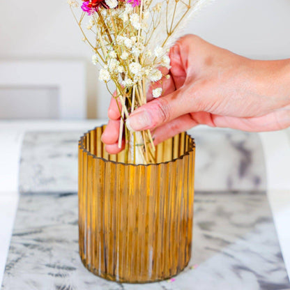 Yellow horizontal vase with Garden bunch